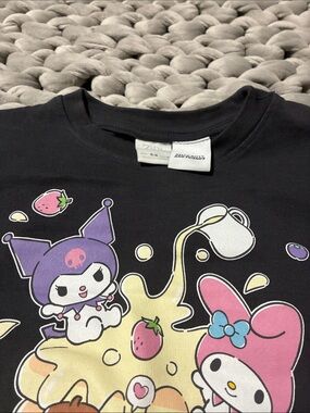 Sanrio Black Tee with Purple, Pink & Cream Character Art Zara